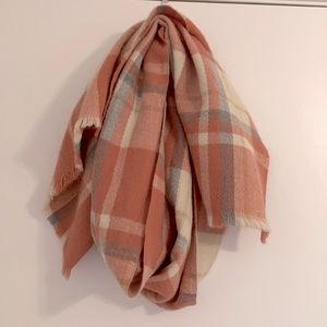 Coral, cream, slate plaid blanket scarf